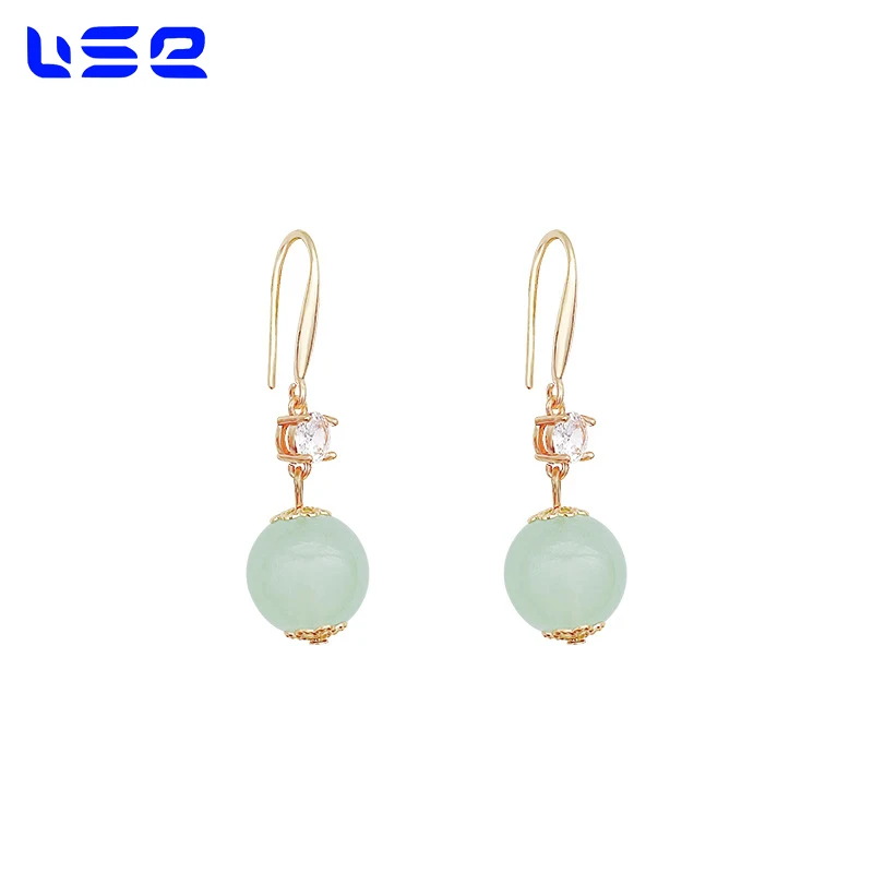 Hot sales in 2024 retro simple temperament copper zircon chalcedony fashion jewelry earrings