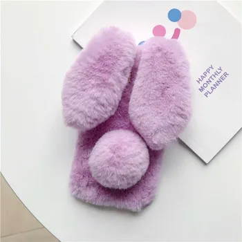rabbit bunny ear fluffy furry winter warm cell phone case cover for iphone 11 pro max 6 6s 7 8 plus x xr xs max