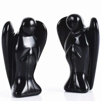 Black Obsidian Gemstone Guardian Decorative Handmade Crystal Carved Angel for gift