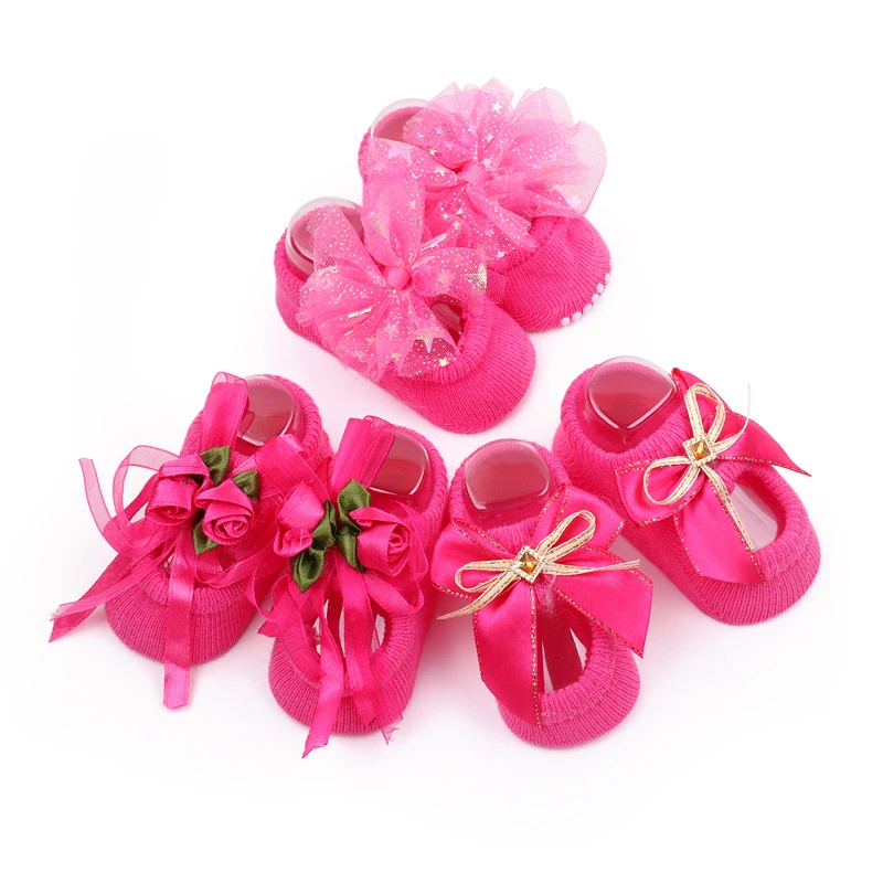 Baby Girls Lace Bow Flower Boneless Socks 0-6-9 Months Infants Floor Breathable Absorbent Cotton Socks factory