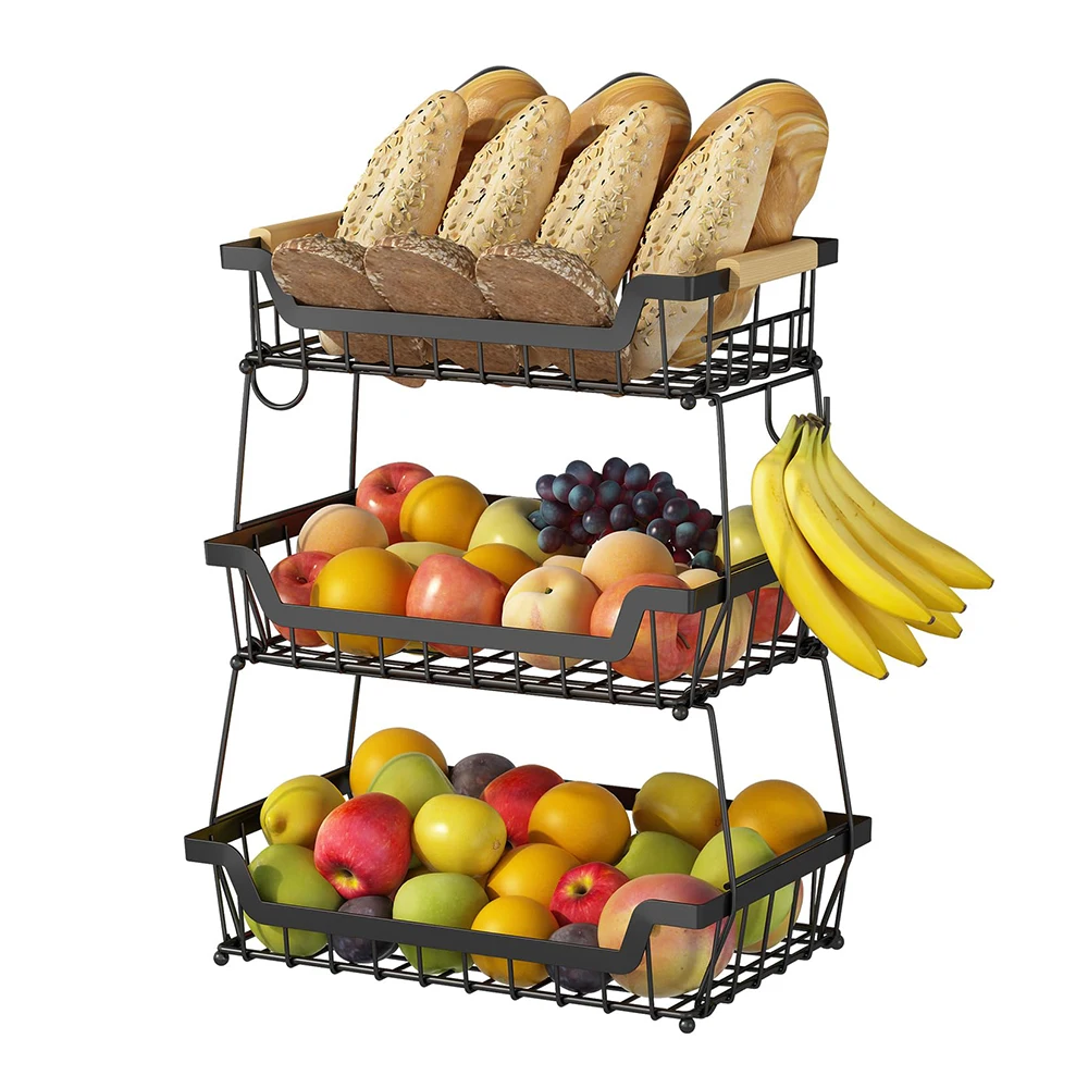 3 Tier Fruit Basket Stand Decorative Iron Fruit Bowl Metal Wire Fruit