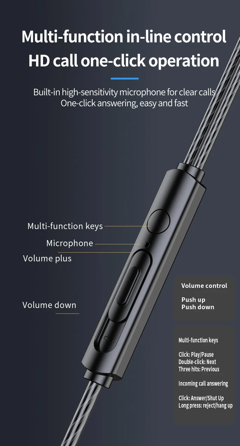 Metal Type-C 3.5mm In-ear Wired Earphone Microphone Headset Adjustable Heavy Bass ENC Noise Cancelling IPX5 Waterproof for