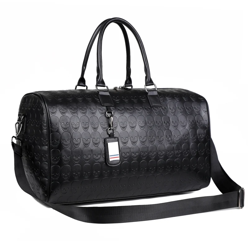 Large Capacity PU Leather Duffle Tote Bag Skull Embossed Print Custom Style Luxury Designer Shoulder Travel Bag Women Men Sport