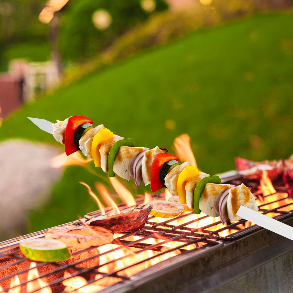 Bbq Barbecue Stainless Steel Kebab Skewers Turkish Flat Skewers With Long Wood Handle Pack Of 5 - 45Cm 22 Bbq Barbecue Stainless Steel Kebab Skewers Turkish Flat Skewers With Long Wood Handle Pack Of 5 - 45Cm