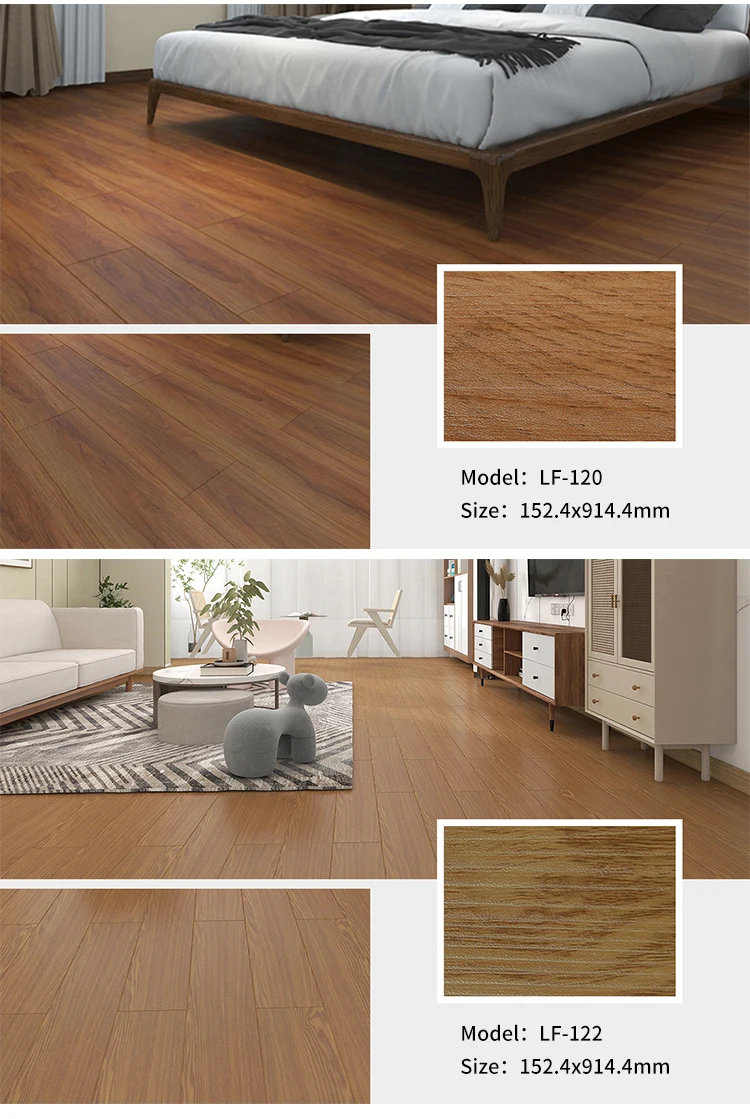 Fireproof Wood Design Vinyl Floor Stickers with 152.4*914.4mm Size for Indoor Use