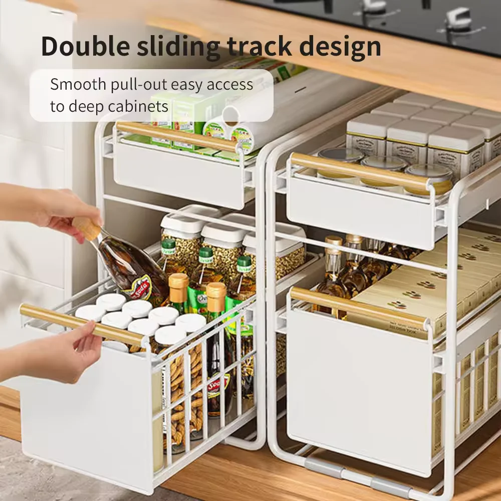 Wholesale bathroom kitchen storage rack pull-out cabinet metal wire basket sliding metal sink under organizer