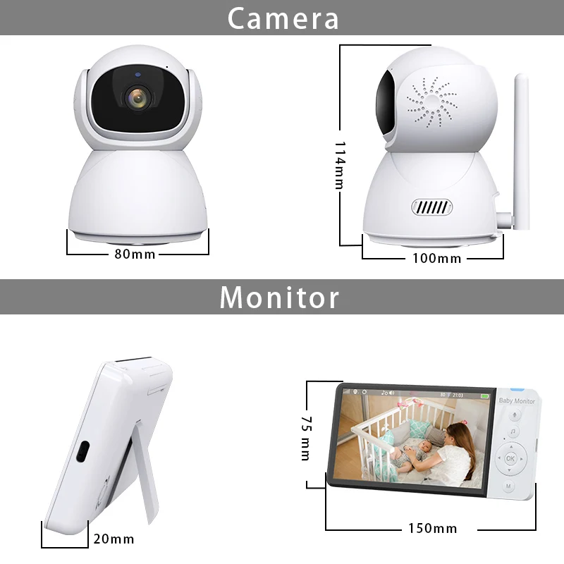 2023 5inch 720p Factory Digital Video Baby Monitor Large Capacity Battery Crying Detection New Baby Audio Camera Baby Monitor