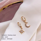 Drop Earrings 2021 New Trendy Stainless Steel Zircon Star Moon Charms Drop Earrings For Women 14k Gold Plated