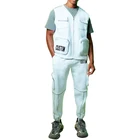 Cotton Pockets Vest Custom Logo Cotton Pockets Elasticated Stripe Side Man Utility Vest Tracksuit Sets Jogger Men Sweatsuit