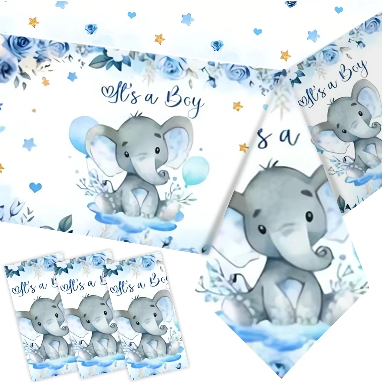 Elephant Party Tablecloths Disposable Table Cover Blue Elephant Birthday Wedding Party Supplies Plastic Waterproof Tablecloths