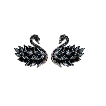 New Design Crystal Rhinestone Black swan earrings s925 sterling silver needle fashion long earrings