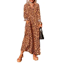 Dear-Lover Wholesale Fast Shipping New Arrivals Maxi Dress Ladies Button-Up Long Sleeve Leopard Long Dress