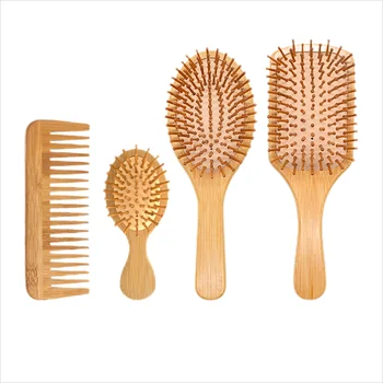 Eco Friendly Bamboo Detangler Hair Brushes Travel Pack Comb Wet Dry Wooden Hairbrush Massage Scalp Comb Set For Curly Hair