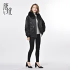 Fur Exclusive New Fashion Black Women's Jackets Coats With Fox Fur Collar