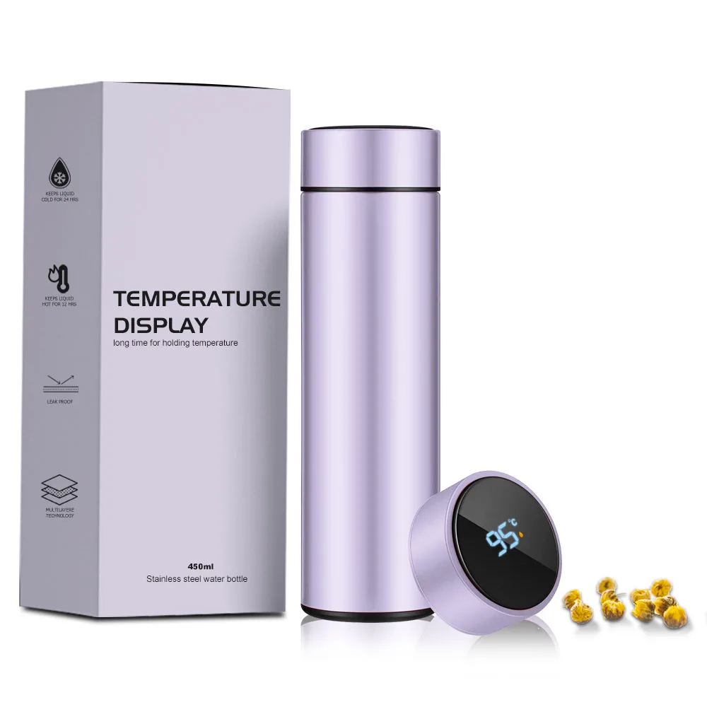 wholesale customized logo triple wall stainless steel thermos insulated water bottle digital display remind temperature