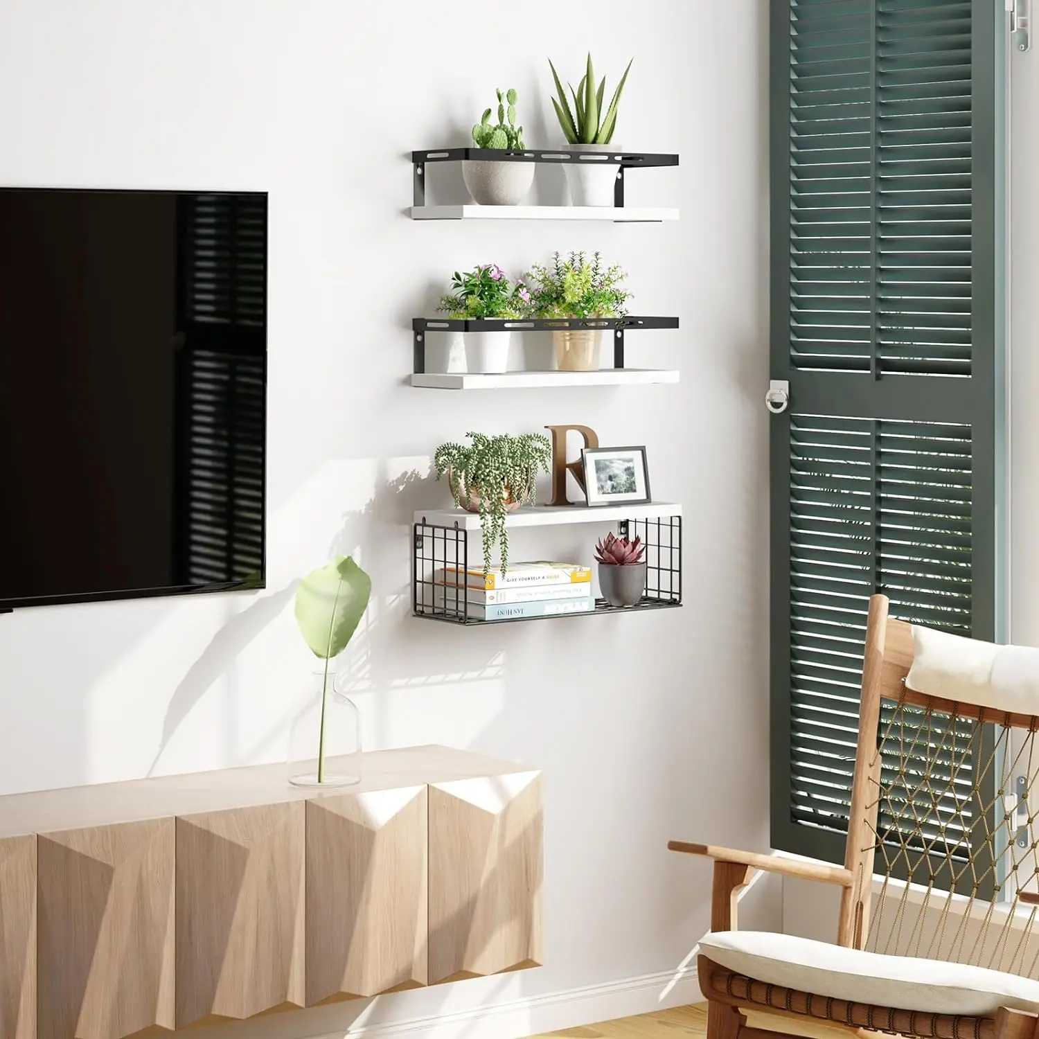 Wall Shelf Hanging Storage Furniture 3Pcs Set For Home Storage Decoration White Floating Shelves