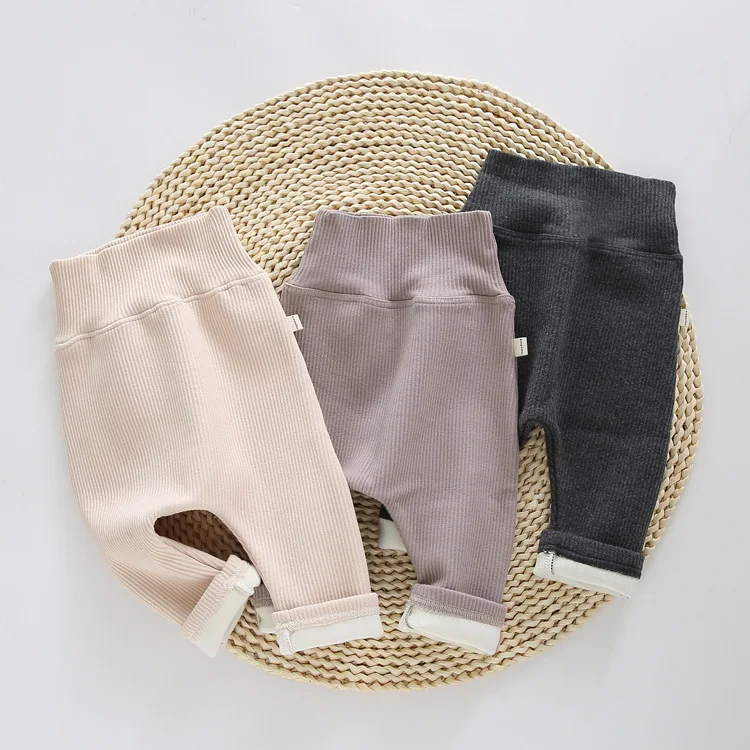 Wholesale solid baby pants newborn infant trousers autumn winter baby high waist elastic leggings for kids