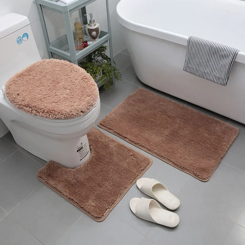 1pcs Bathroom Rugs Bath Mat Non-Slip Polyester Shower Carpet Rug Bath Mats Soft 