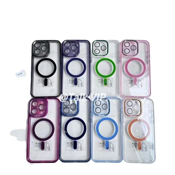 High quality acrylic transparent mobile phone case for iPhone 13 15 12 14 Pro Max magnet with lens film mobile phone case