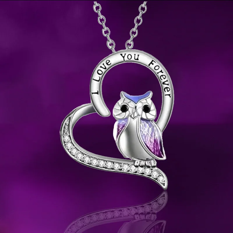 Cheap Women's New Letter I Love You Forever Heart Owl Fashion Charm