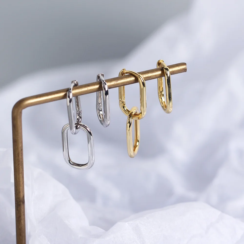 Korean Statement S925 Sterling Silver Geometric Earrings Women Gold Clip On Earrings Party Jewelry Gift