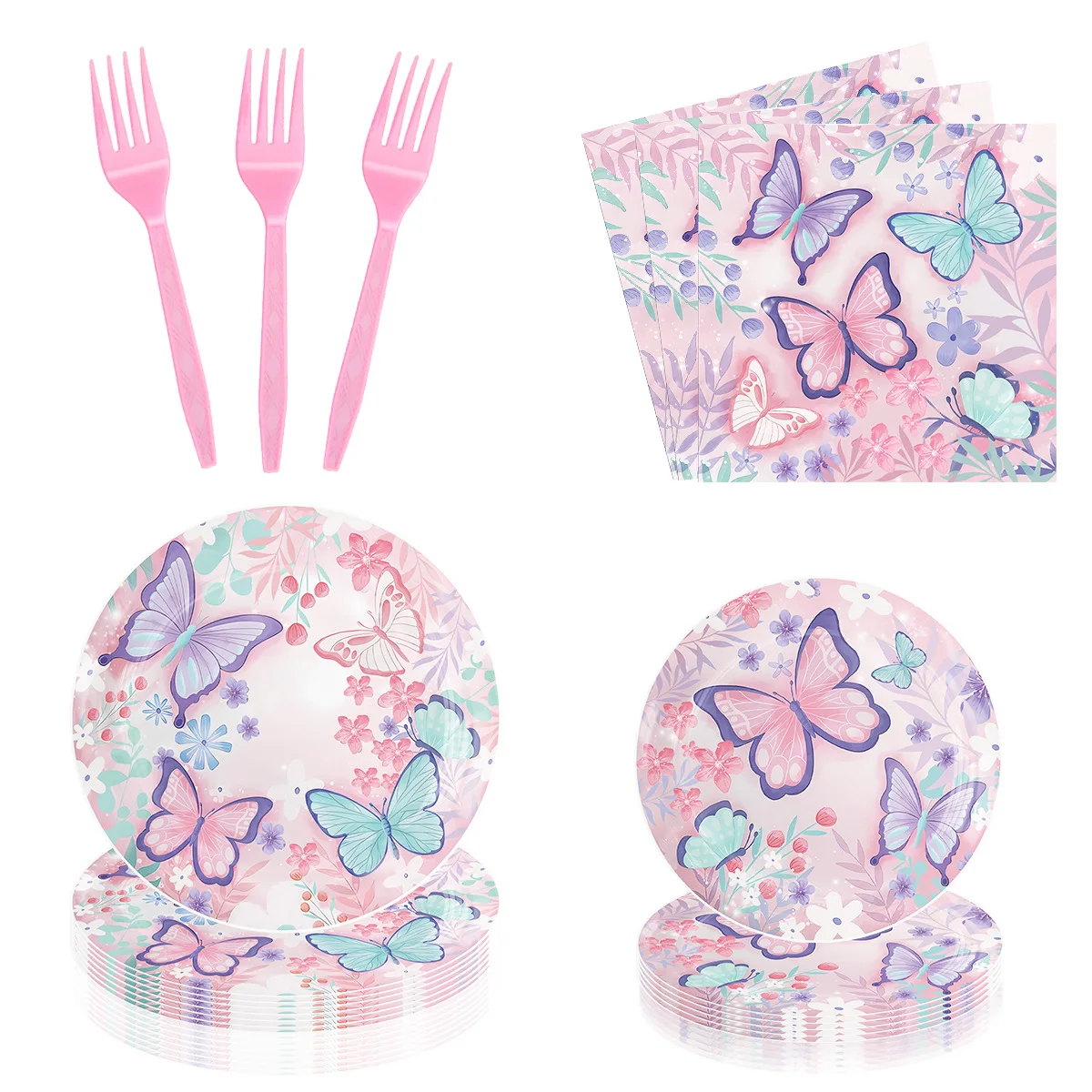 Purple butterfly theme birthday party disposable paper plates Paper towels paper cups party decoration supplies set