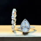 Zirconia Ring Ring Zirconia 925 Sterling Silver Big Pear Shaped Cubic Zirconia Engagement Ring Set