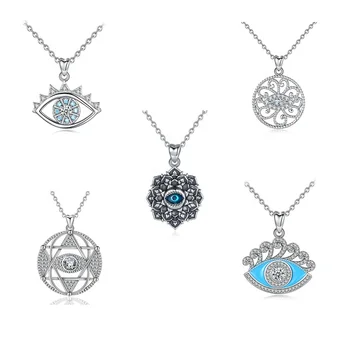 Factory 925 Silver Jewelry Crystal Pendant Turkish Evil Blue Eye Necklace with Evil Eyes Charms Jewelry