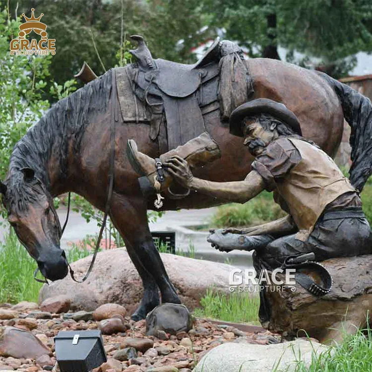 Antique Bronze Cowboy Statue With Horse Statue Buy Life Size Horse