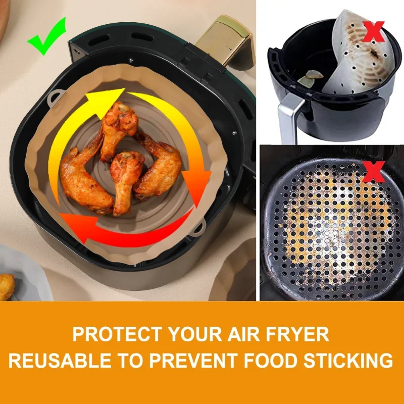 product reusable silicone baking tray air fryer pan liner non stick food grade round square basket heat resistant eco friendly washable-2