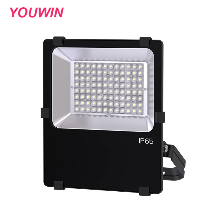 YOUWIN Led Flood Light 50w IP65 Smart Indoor Outdoor High Bay Projector Lamp Black Body PC Lens