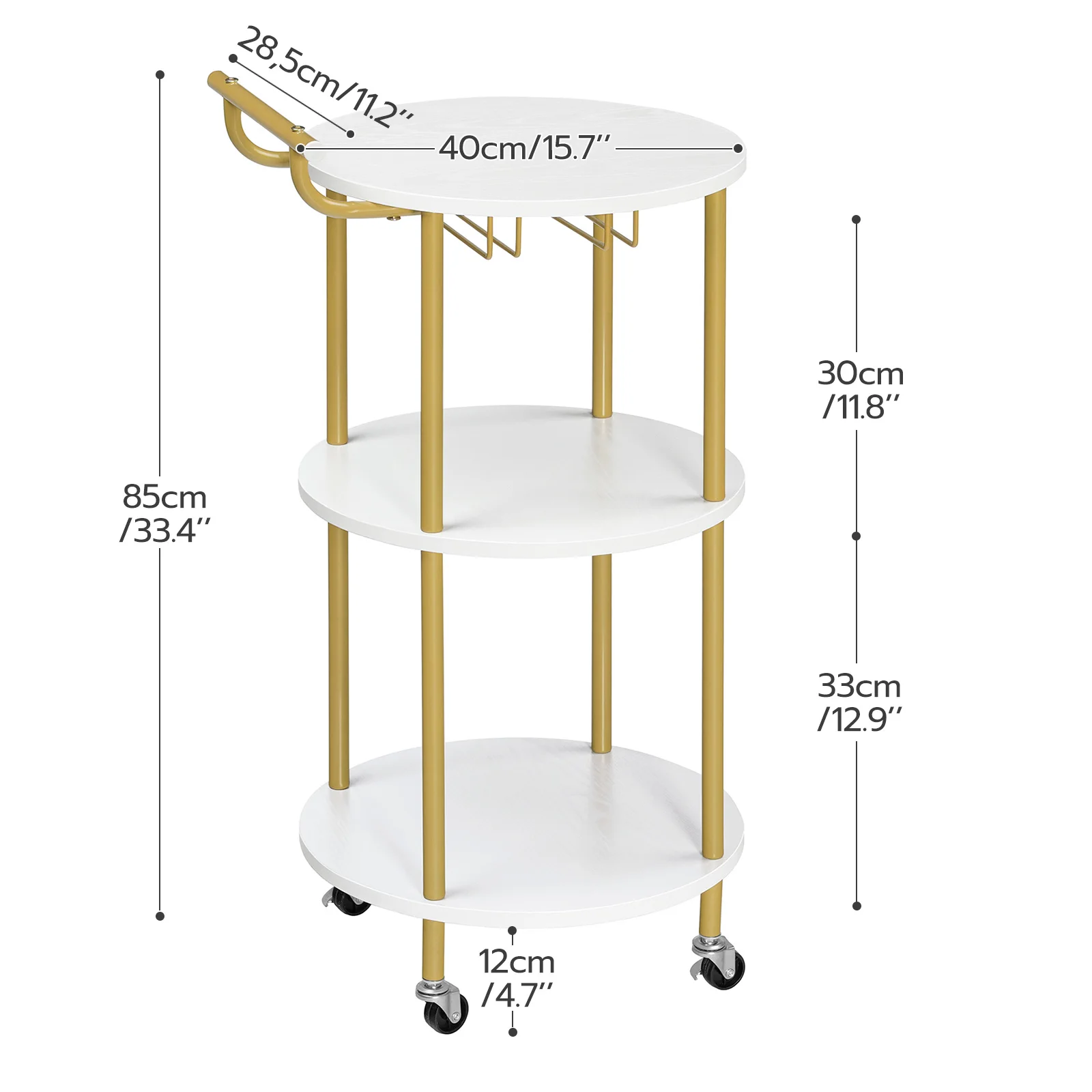 Wholesale Gold 3 Tier Luxury Kitchen Bar Cart Serving Carts Rolling Trolley Bar Cart Trolley on Wheels with Glass Holder Rack