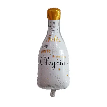 Happy New Year Spanish Printed White Wine Bottle Foil Air Balloons Wholesale Party Balloon Supplies English