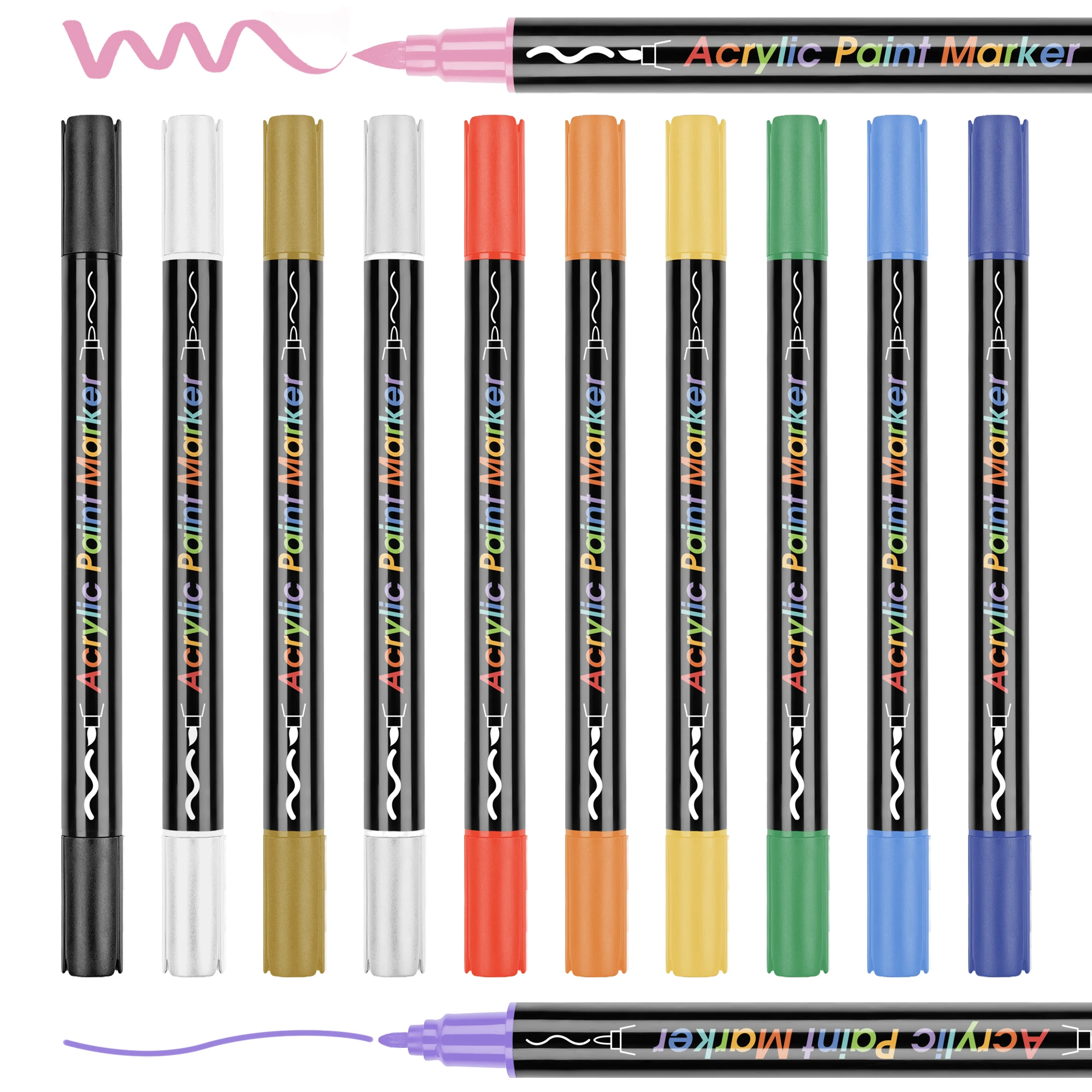 36 Colors Dual Tip Acrylic Paint Pens Markers Water-based Quick Drying Pen