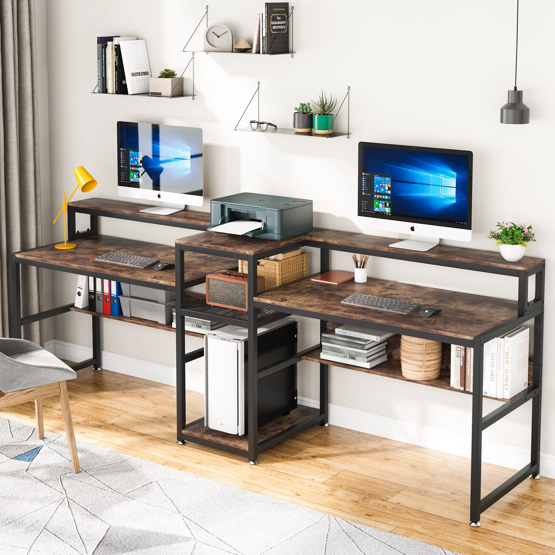 Tribesigns 94.5 inch Double Computer Desk with Storage Shelf Large Two Persons Office Desk Study Writing Table