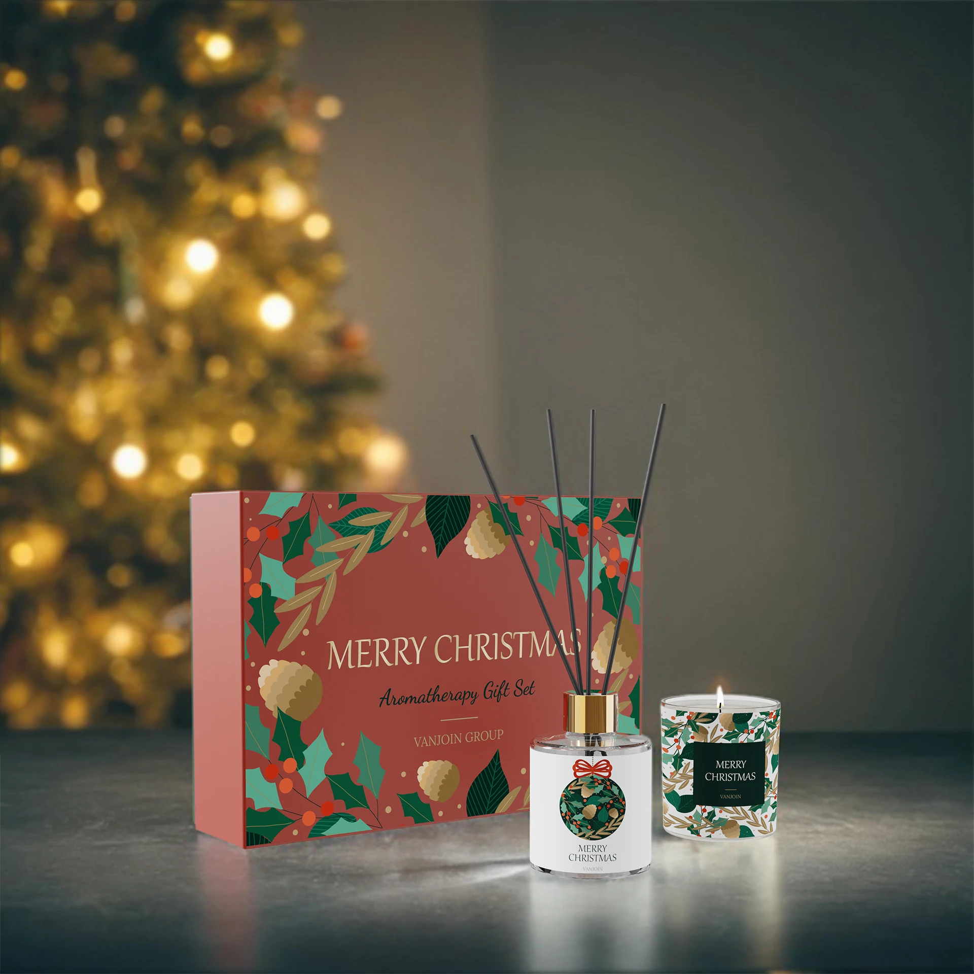 Christmas New Year Packaging Set Pack Empty Glass Candle holder Glass Candle jar Reed Diffuser Glass Bottle With Custom Gift Box