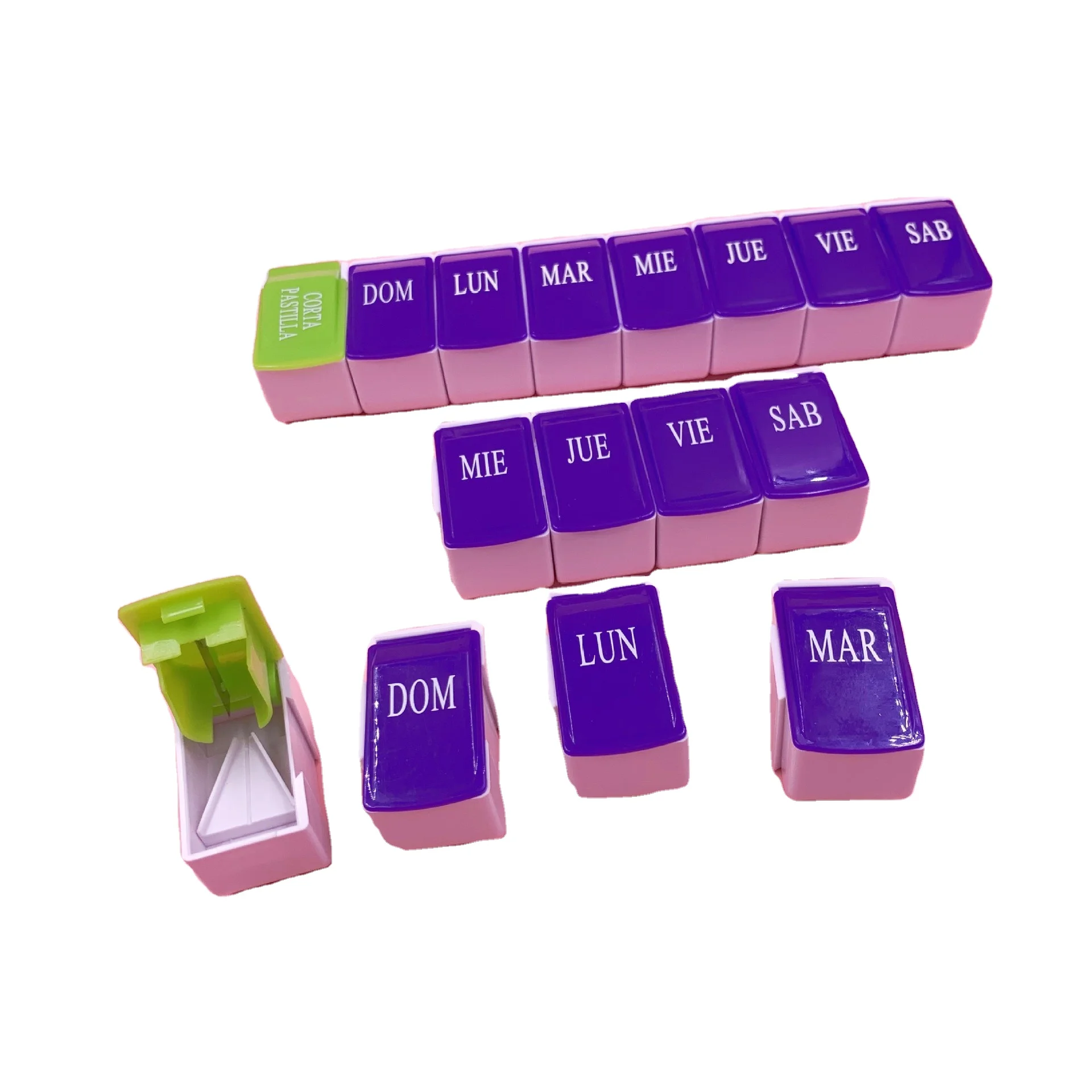 Outdoor pill storage organizer cases Customize logo portable detachable 7 grids with cutter weekly pill box