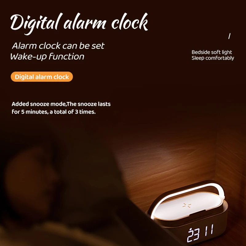 Wireless Charging Night Light Wireless Mobile Phone Charging Digital Alarm Clock Wireless Charger For iPhone