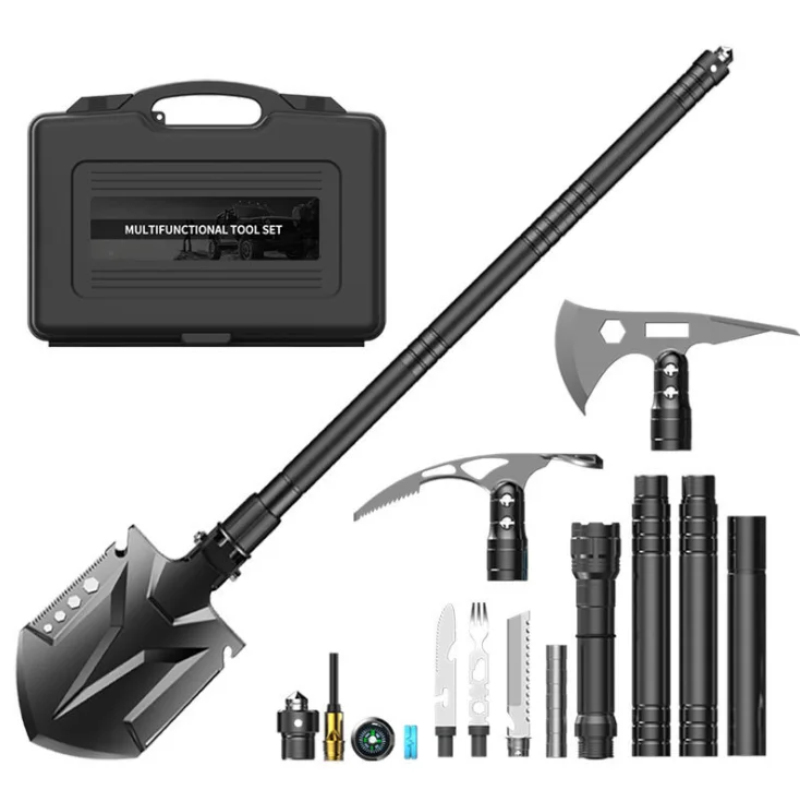 Outdoor Multifunctional Folding Military Shovel Kit Survival Spade Toolbox Black 