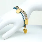 Jade Gold Design Twisted 3 Layer Colorful Jade Stone Bracelet With 14K Gold Plated Pendant Jewelry