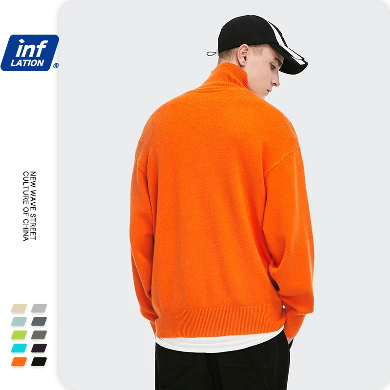 INFLATION Solid Color Mens Sweater 2020 FW High Collar Warm Plus Size Knit Sweaters 1881W20