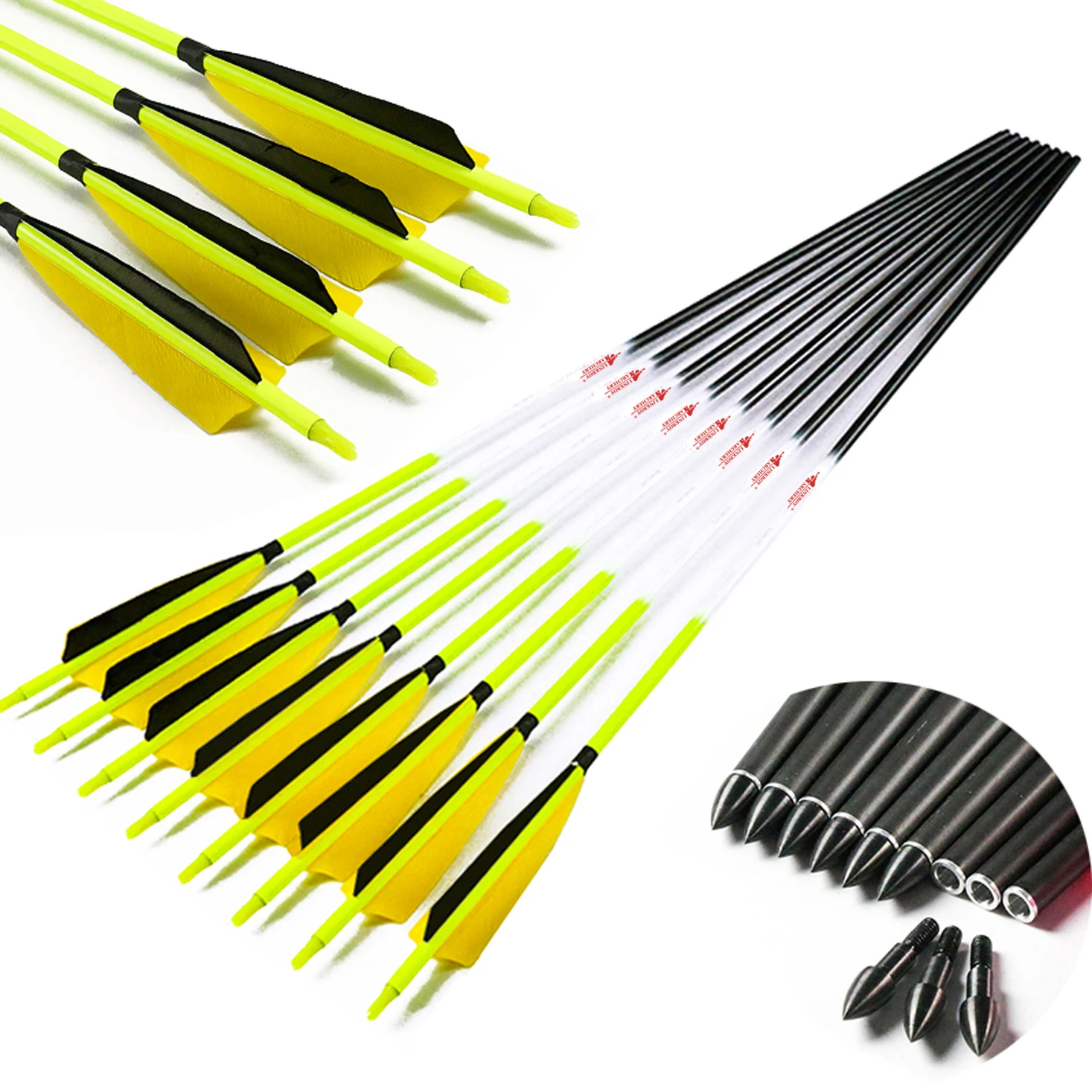 SP300-600 Archery Carbon Arrows Shaft Turkey Vanes Points Bow Hunting Shooting 
