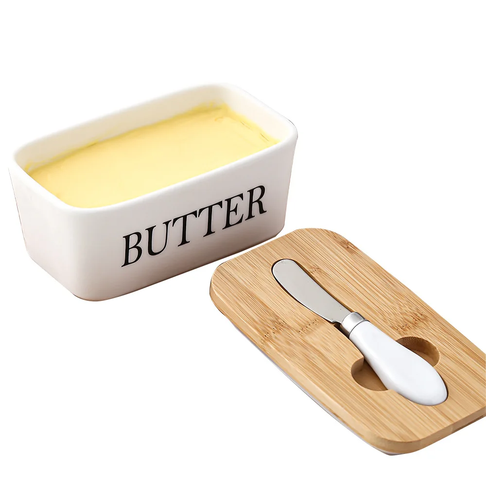 USSE Custom Ceramic Butter Box, Vintage Butter Keeper Dish with Lid Farmhouse Kitchen Decor Butter Storage Container