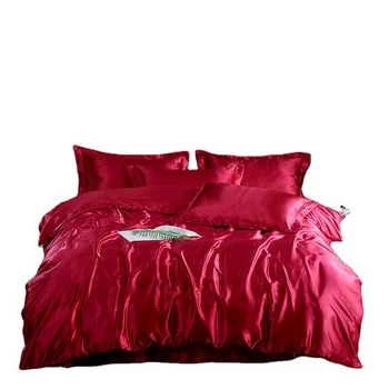 soft slip pink silk satin bedding set duvet cover bedroom set