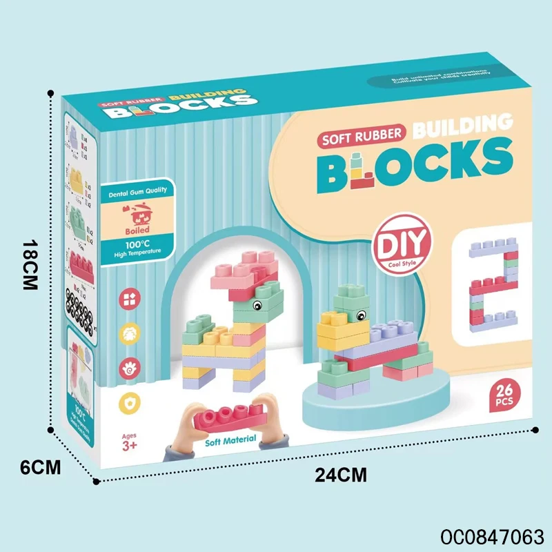 Big silicon soft rubber plastic building block set educational for baby toys