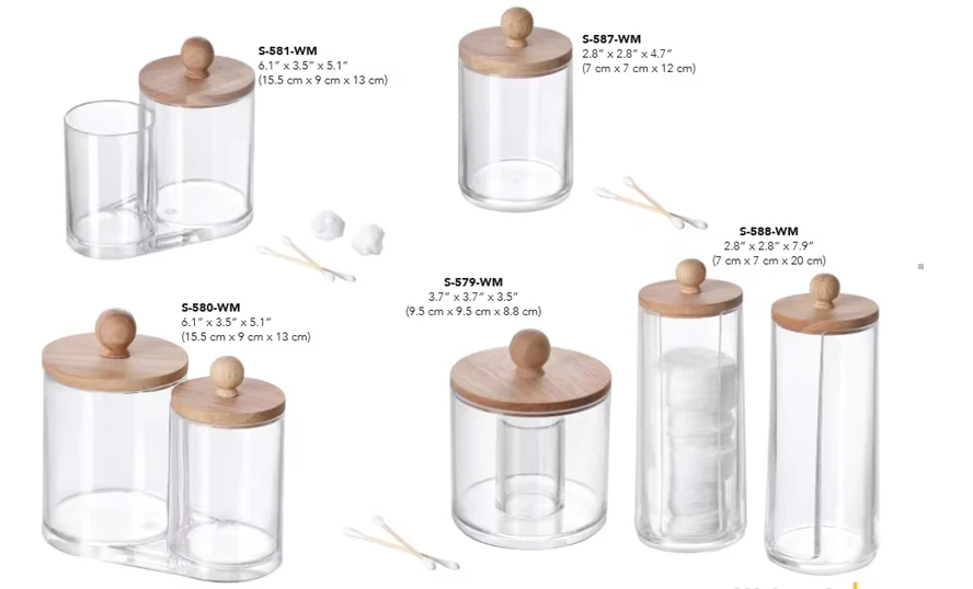 Multi Shaped Clear Acrylic Transparent Round Cotton Swab Holder Storage Box Cotton Ball And Swap Holder Can