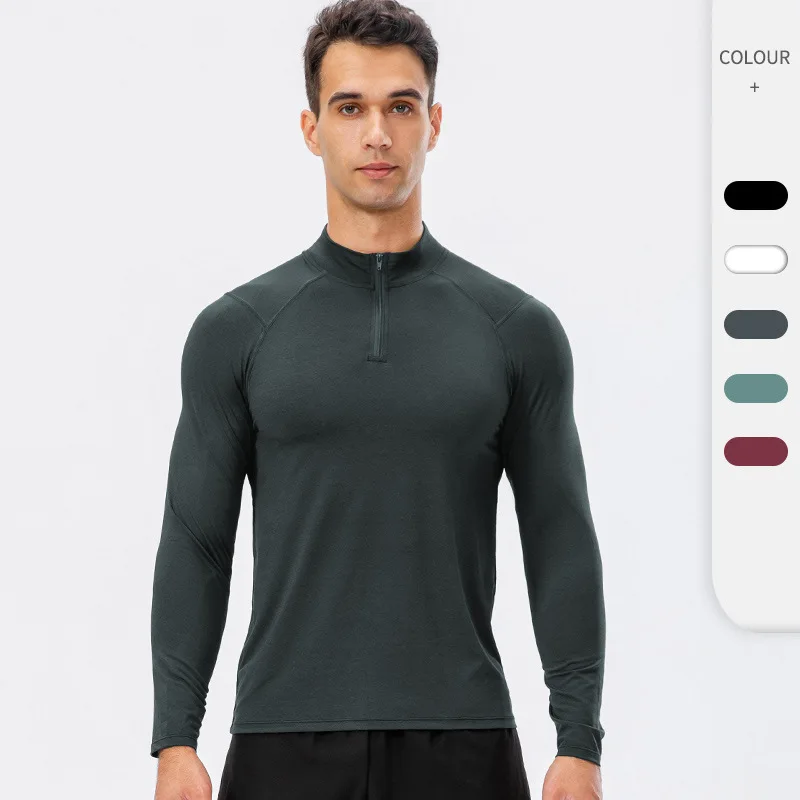 In stock men's 1/4 quarter zip breathable quick dry sports fitness pullover sweat wicking long sleeve sweatshirts