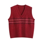 Women Vest V Neck Knitted Sleeveless Sweater Women Casual Wavy Lines Solid Color Twist Vest