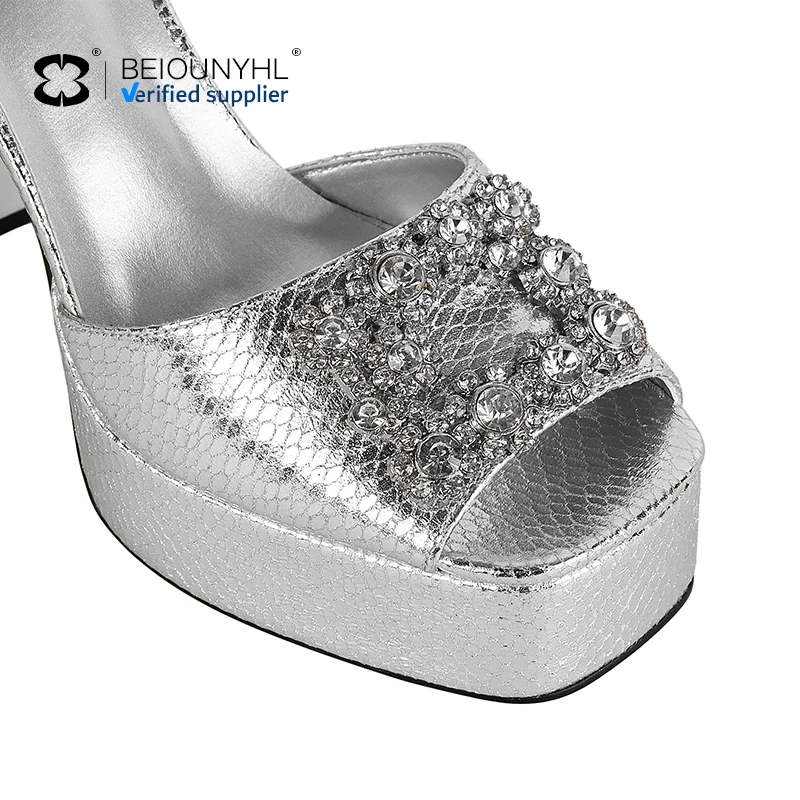 Customized Thick Platform Open Toe Ankle Strap Chunky Shinny Heels Sandals Ladies Square Toe Chunky High Heel Patent Pu Sandals