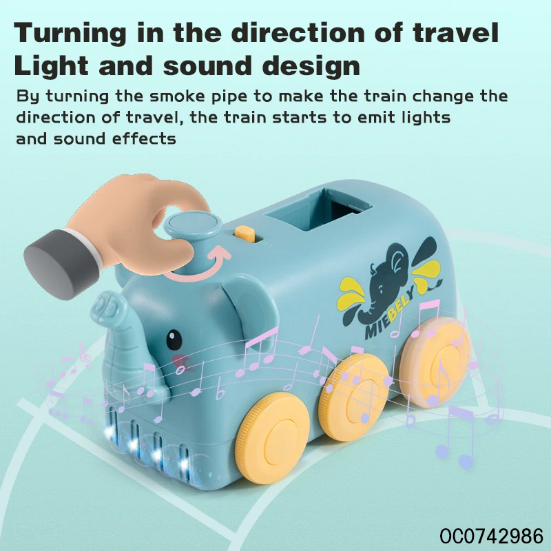 B/O Educational cute elephant animals electric domino train car kids toy
